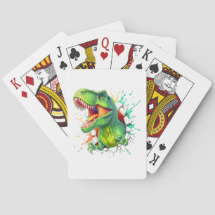 3D T-Rex Dinosaur Wall Smash Boys Kids T-Shirt Poker Cards