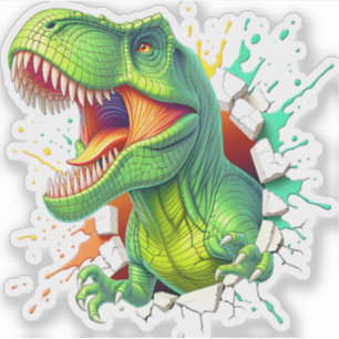 3D T-Rex Dinosaur Wall Smash Boys Kids T-Shirt Sticker