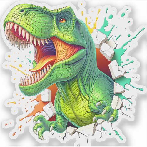 3D T-Rex Dinosaur Wall Smash Boys Kids T-Shirt Sticker