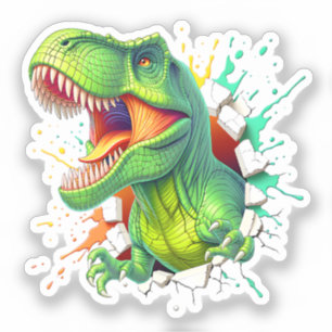 3D T-Rex Dinosaur Wall Smash Boys Kids T-Shirt Sticker