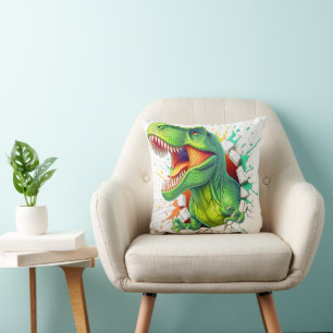 3D T-Rex Dinosaur Wall Smash Boys Kids T-Shirt Throw Pillow