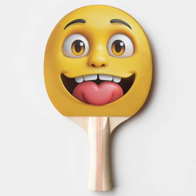 3D Taunting Yellow Emoji Ping-Pong Paddle (Front)