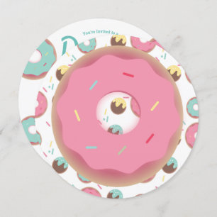 3D Teal and Pink Donut Sprinkle Mix Round Invitation