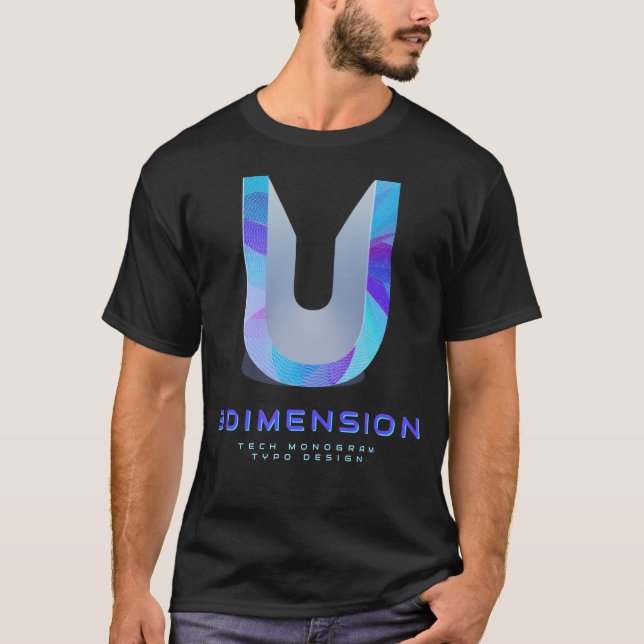 3D Tech Letter U Modern Monogram Stylish T-Shirt (Front)