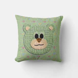 3D Teddy Bear Checks and Florals Throw Pillow
