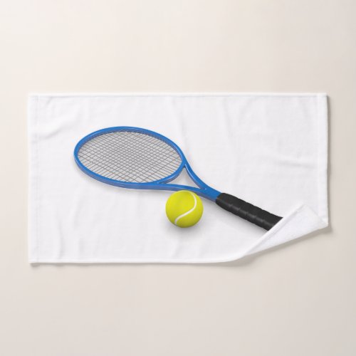 3D tennis blue racket and ball Hand Towel