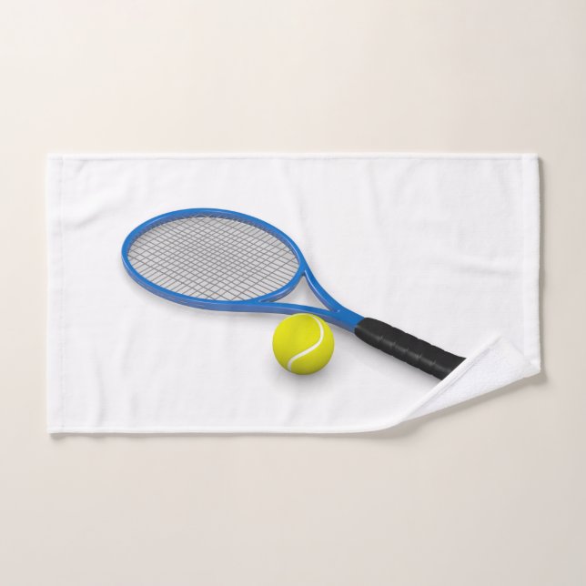 3D tennis blue racket and ball Hand Towel (Hand Towel)