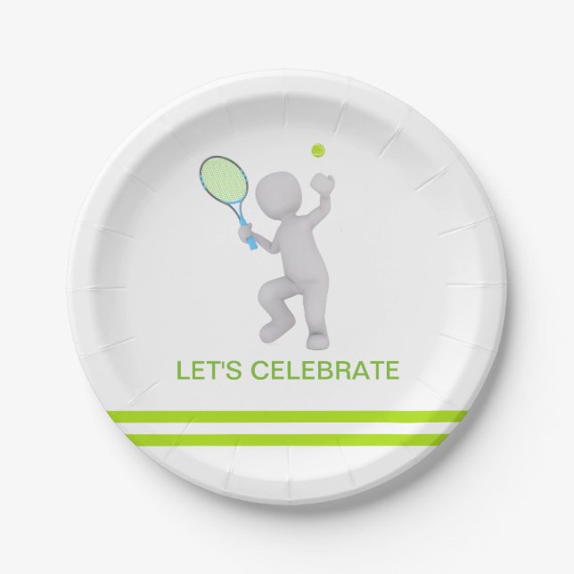 3D Tennis Player Tennis Racket Ball Personalized Paper Plates (Front)