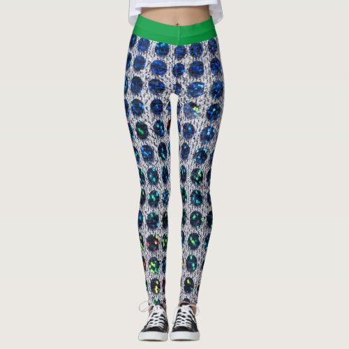 3d Texture patterns with Green Stripe Leggings