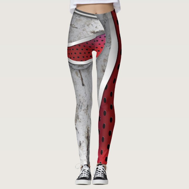 3D textured red and grey Leggings (Front)
