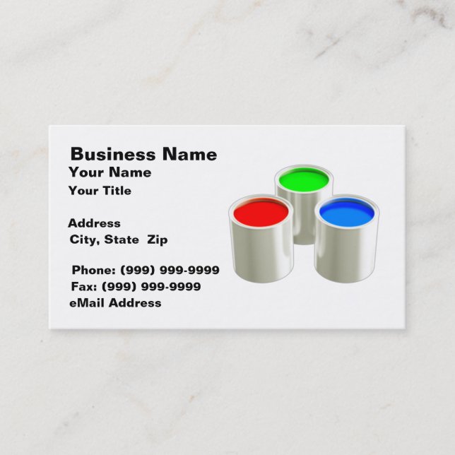 3D Three Colored Paint Cans (RGB on White BG) Business Card (Front)