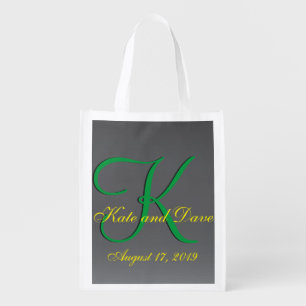 3d Titanium Monogram Date Yellow Text Grocery Bag
