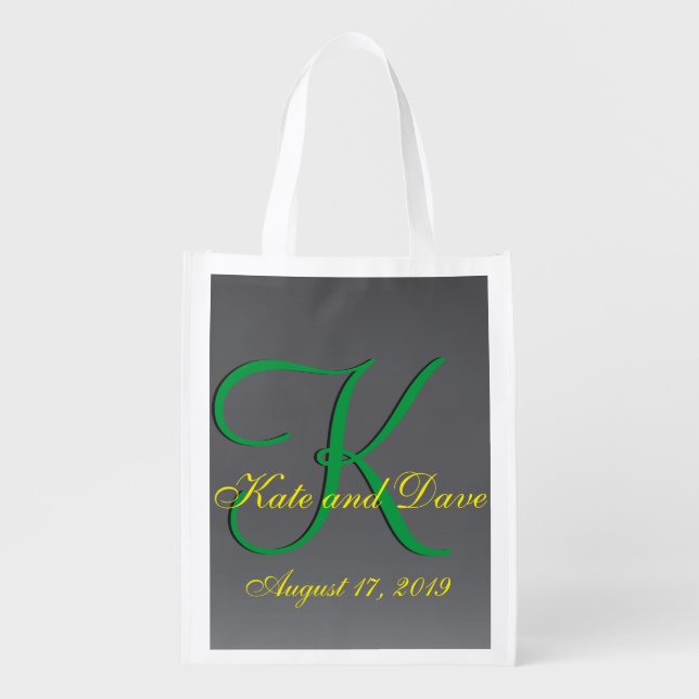 3d Titanium Monogram Date Yellow Text Grocery Bag (Front)