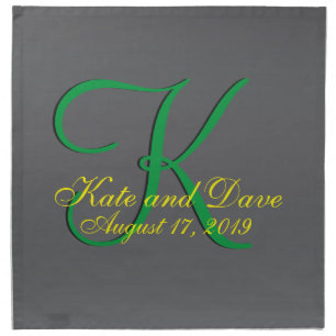 3d Titanium Monogram Date Yellow Text Napkin