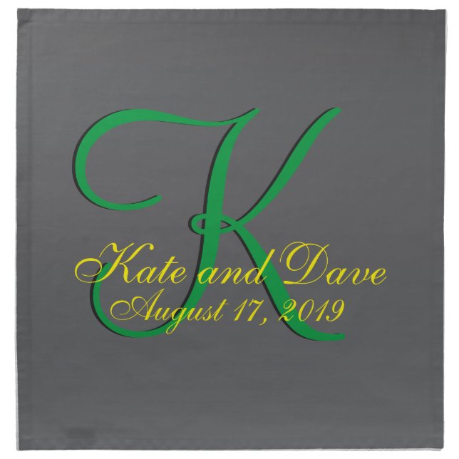 3d Titanium Monogram Date Yellow Text Napkin (Front)
