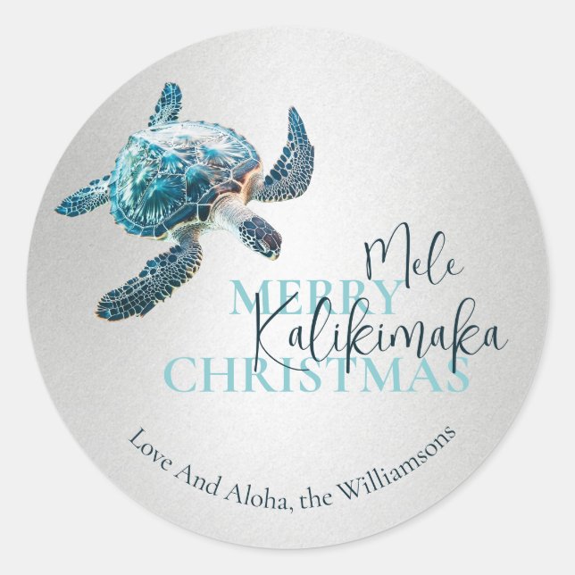 3D Turtle Mele Kalikimaka | Custom  Classic Round Sticker (Front)