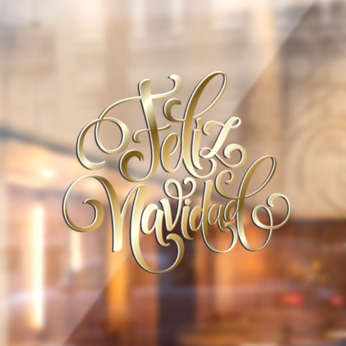 3D Typography Feliz Navidad Gold  Window Cling