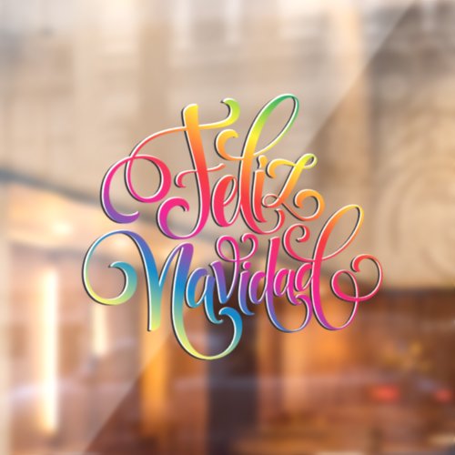 3D Typography Feliz Navidad Rainbow Effect Window Cling