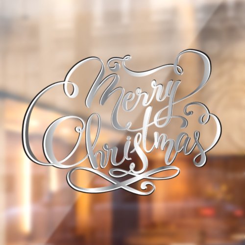 3D Typography Merry Christmas Faux Engraved Silver Window Cling