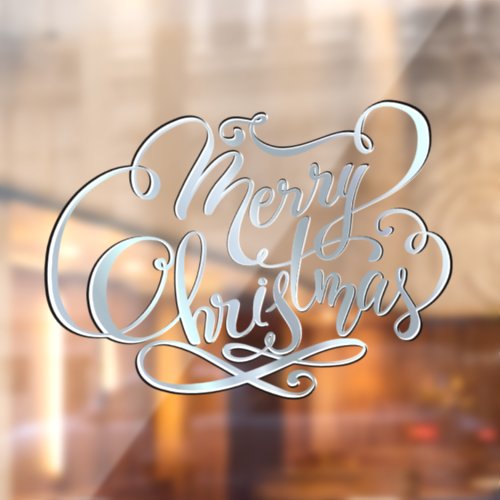 3D Typography Merry Christmas Silvery Dusty Blue Window Cling