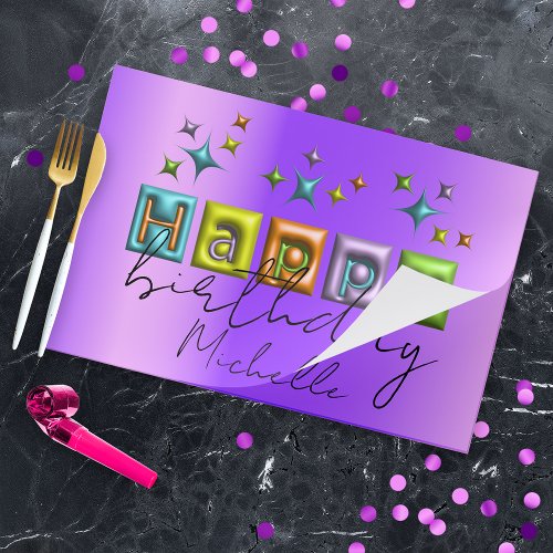 3D Typography Sparkles Happy Birthday Placemat