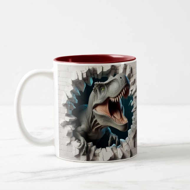3D Tyrannosaurus Rex Dinosaur Hot Cocoa Two-Tone Coffee Mug (Left)