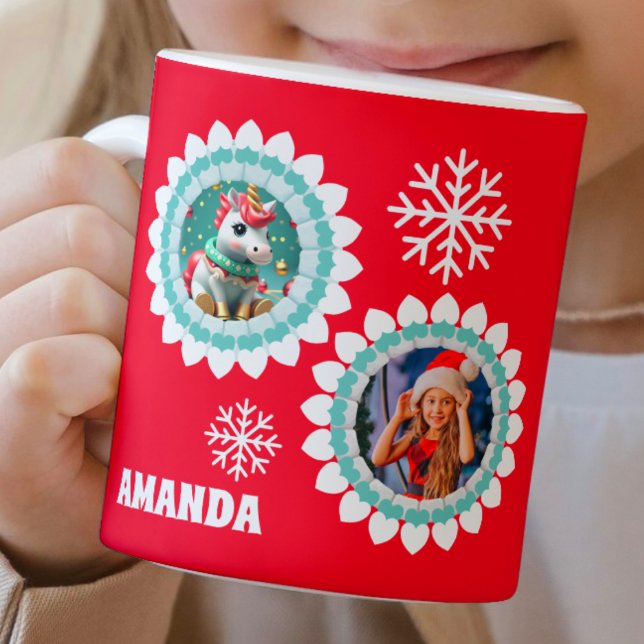 3D Unicorn Christmas Personalized Kids Photo Coffee Mug (Creator Uploaded)