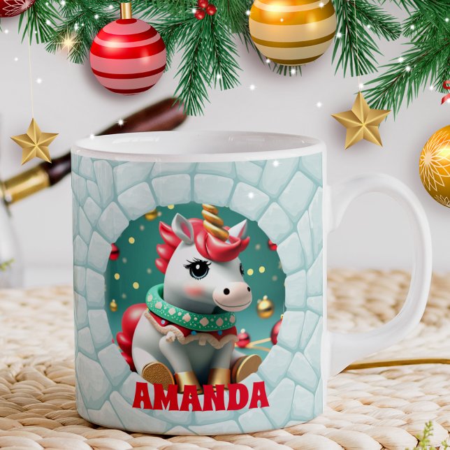 3D Unicorn Christmas Personalized Name Holiday Coffee Mug (Creator Uploaded)