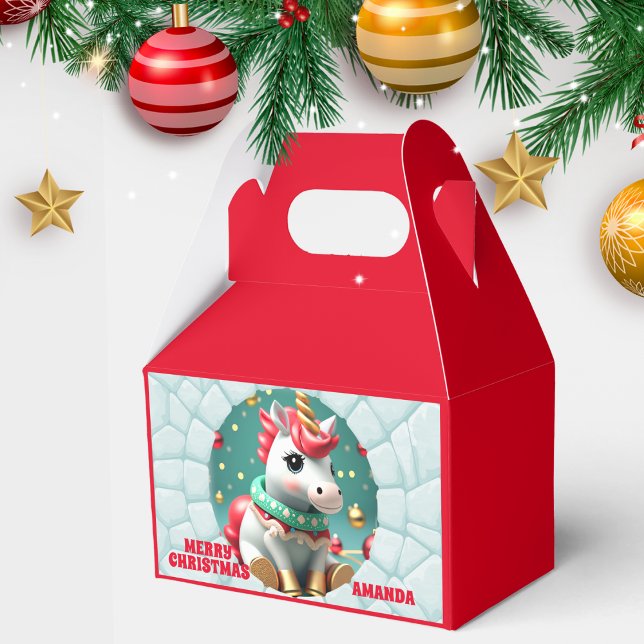 3D Unicorn Christmas Red Holiday Favor Boxes (Creator Uploaded)