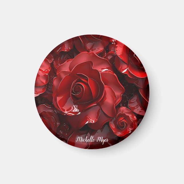 3d Valentine Red Roses  Magnet (Front)