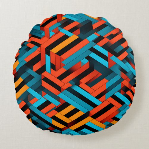 3D Vibrant Geometric Pattern 1  Round Pillow