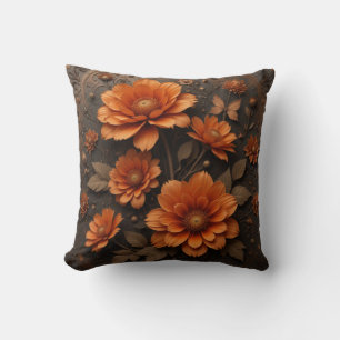 3d victorian burnt orange big flowers throw pillow