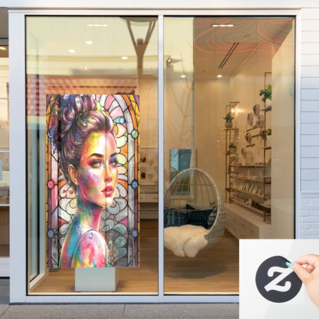 3D Watercolor Stylish Lady Face with Color Splashe Window Cling (Store Window)