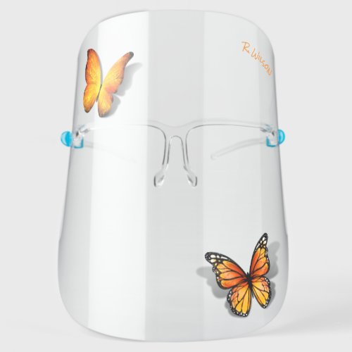 3D Watercolor Yellow Gold Orange Monarch Butterfly Face Shield