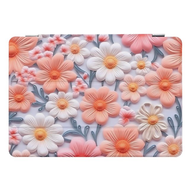 3D White and Orange Flowers iPad Pro Cover (Horizontal)