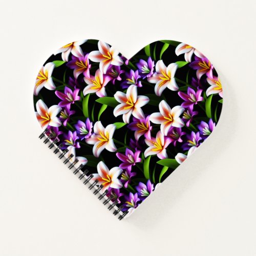 3D White and Purple Lilies Floral Seamless Pattern Notebook