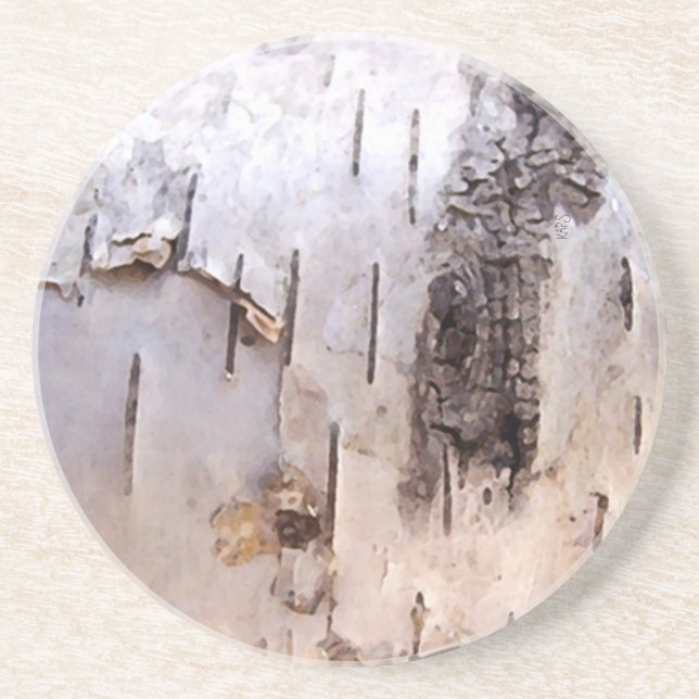 3D White Birch Bark Sandstone Coaster (Front)