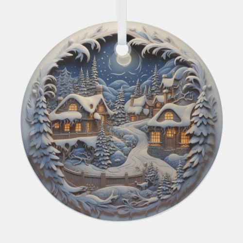 3D White Cottage snowy Christmas Ornaments