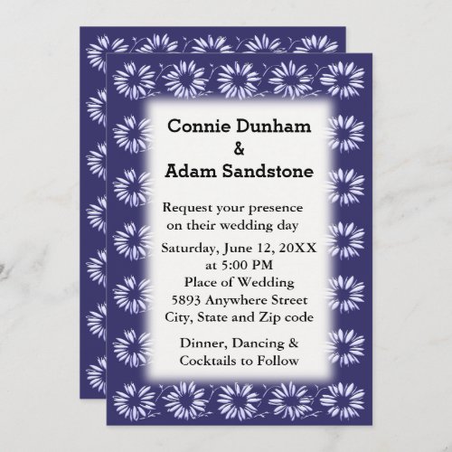 3D White Daisies Pattern Lapis Blue Wedding Invite