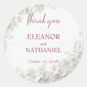 3D White Floral Burgundy Wedding Favor Sticker Set