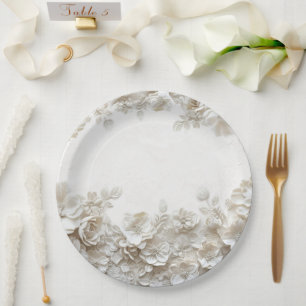 3D White Floral Burgundy Wedding Save The Date Car Paper Plates