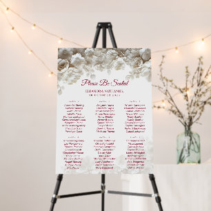 3D White Floral Burgundy Wedding Seating Chart Foam Board
