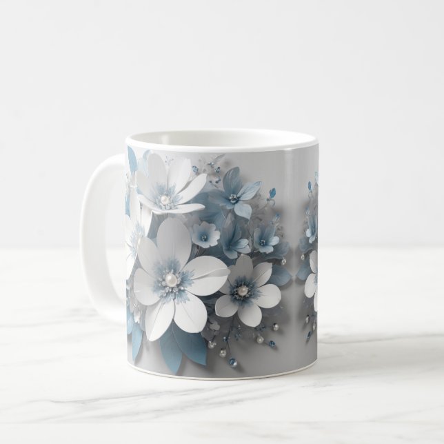 3d white flowers mug wrap, 3d design wrap mug (Front Left)