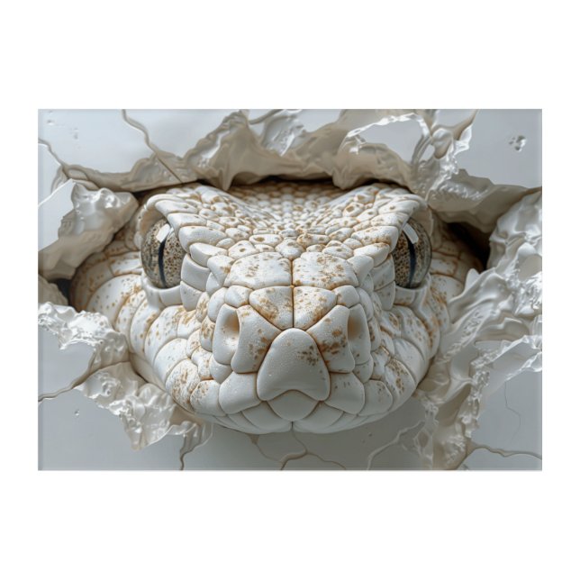 3D White King Cobra Snake Portrait  Acrylic Print (Front)