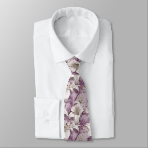 3d white pink purple lilies neck tie