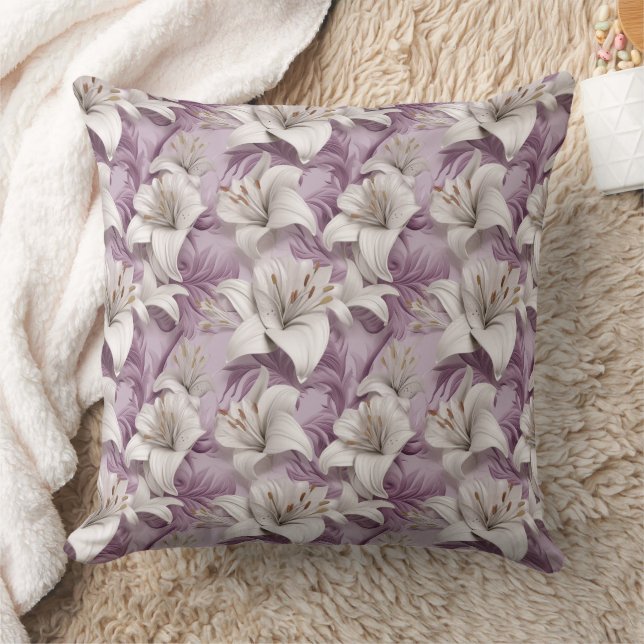 3d white pink purple lilies  throw pillow (Blanket)