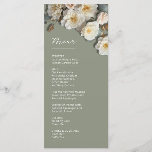 3D White Roses Sage Green Menu