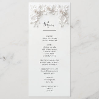 3D White Sculptured Roses Menu