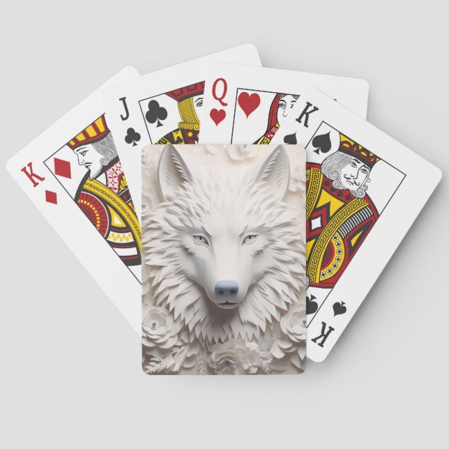 3D White Winter Wolf Face Poker Cards (Back)