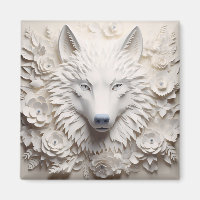 3D White Wolf Face